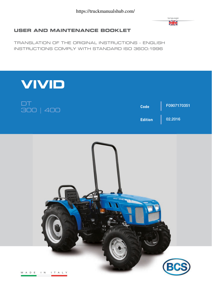 Première page de USER AND MAINTENANCE BOOKLET