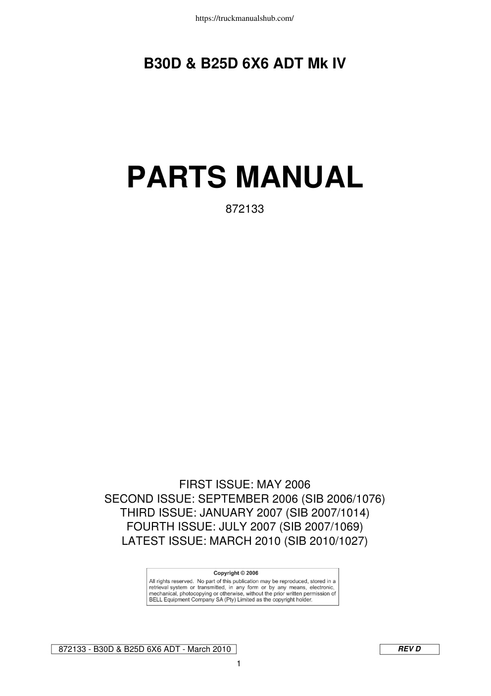 Première page de PARTS MANUAL