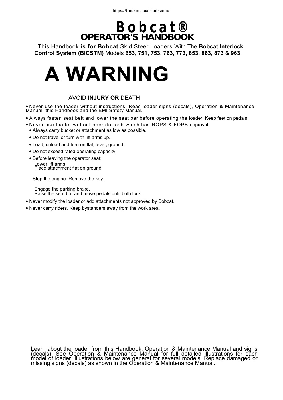 Première page de OPERATOR'S HANDBOOK
