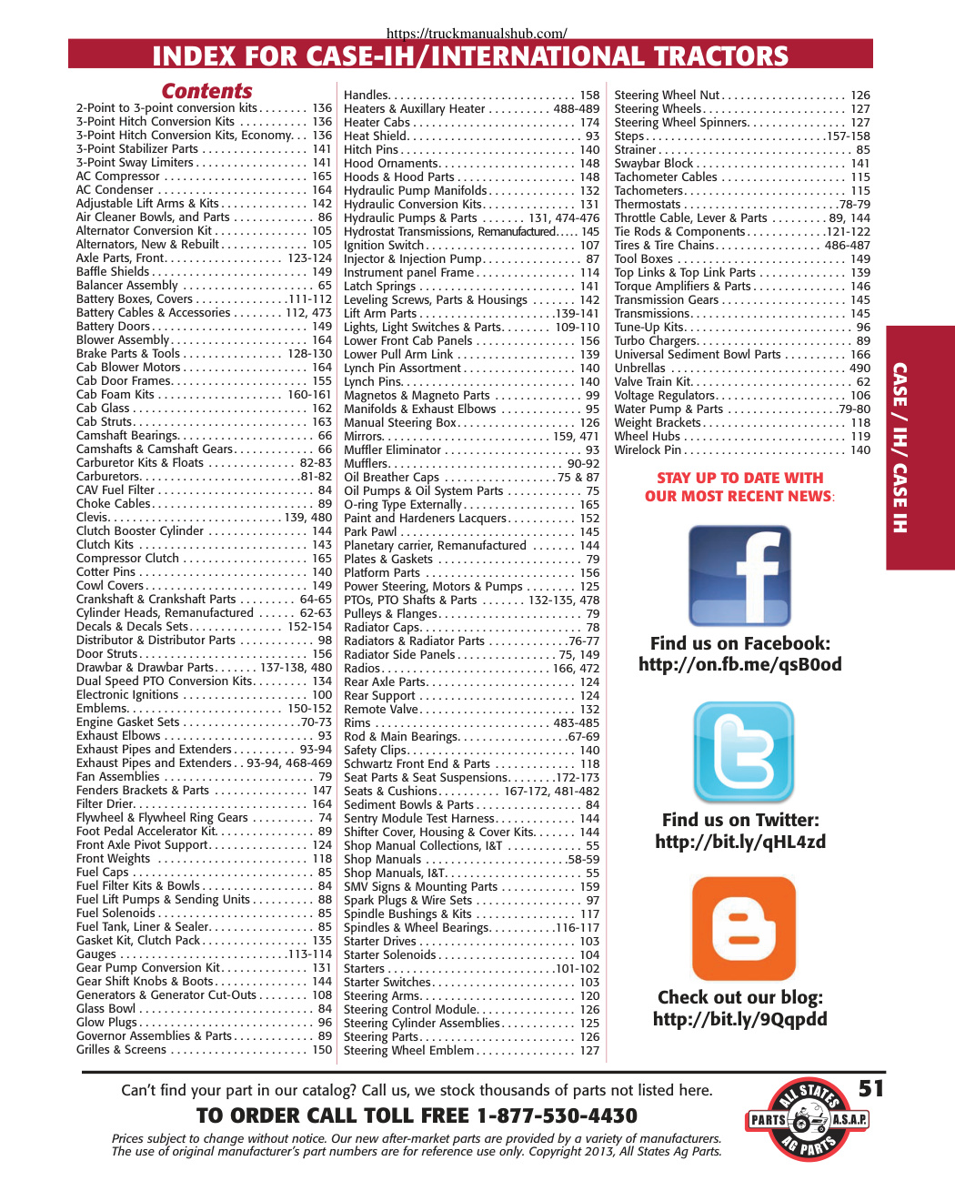 Première page de 2013 CASE-IH Tractor Parts Catalog
