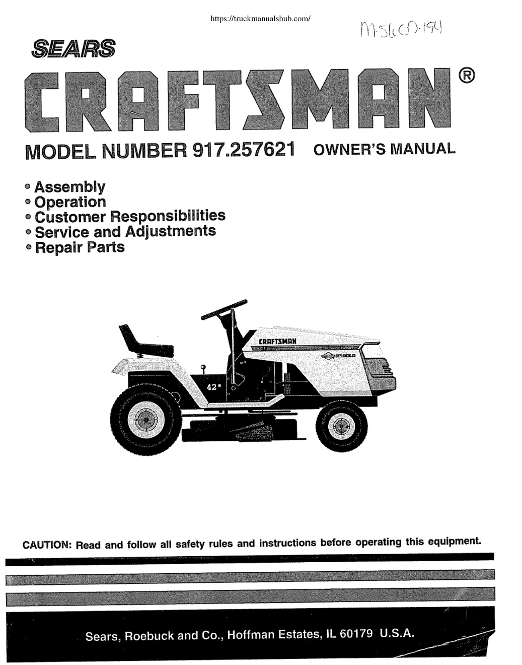 Première page de MODEL 917.257621 OWNER'SMANUAL