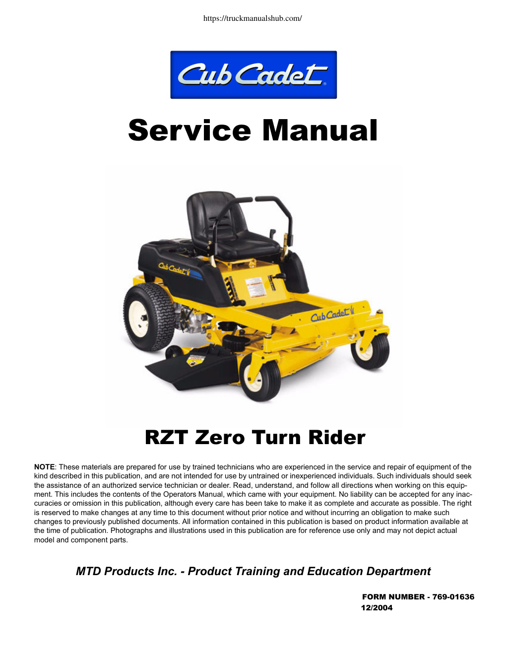 Première page de Cub_Cadet_RZT.book