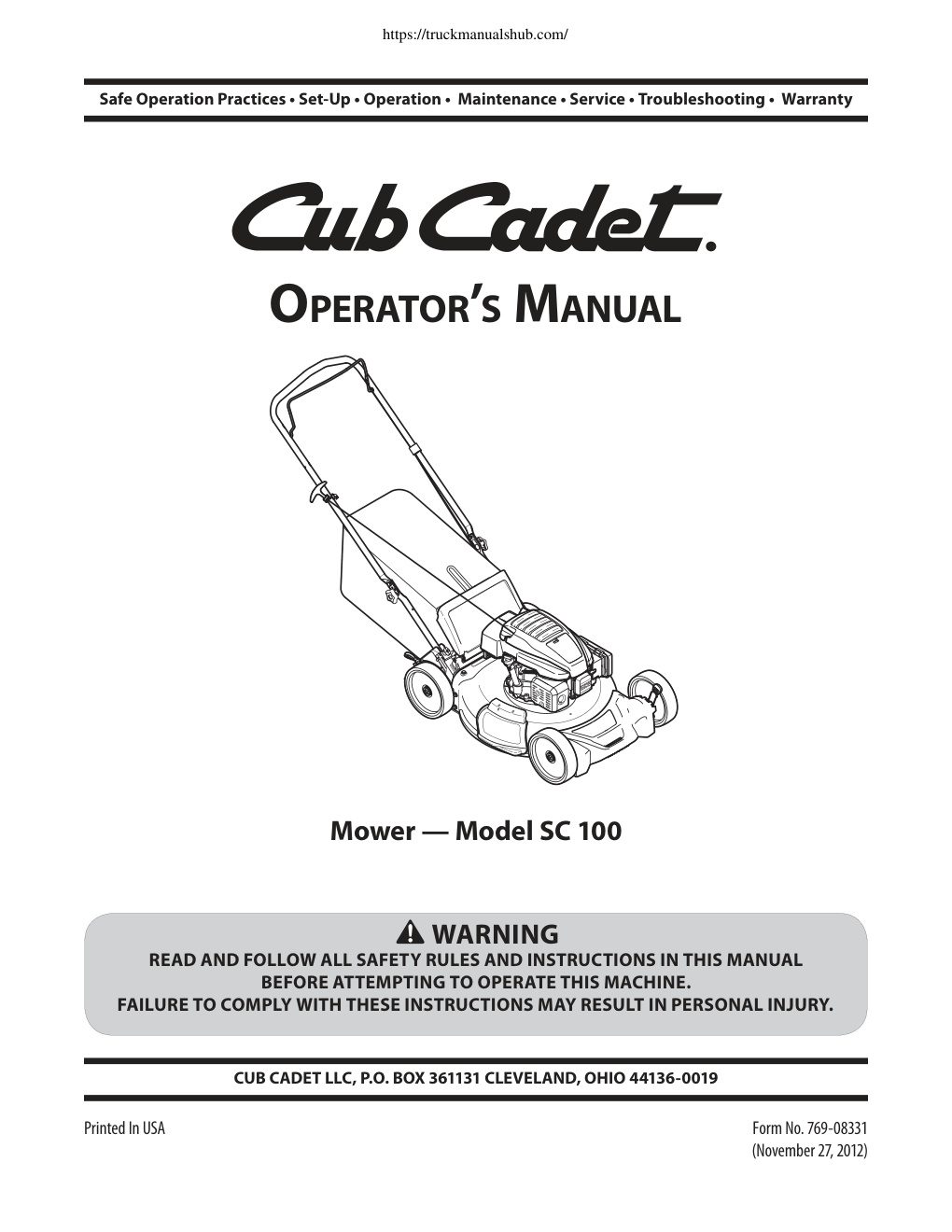 Première page de READ AND FOLLOW ALL SAFETY RULES AND INSTRUCTIONS IN THIS MANUAL