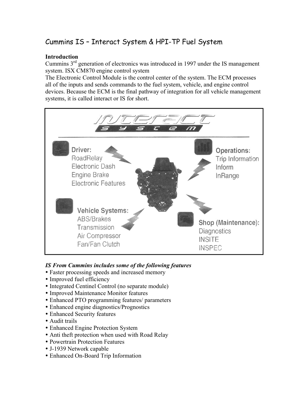 Première page de Cummins IS – Interact System