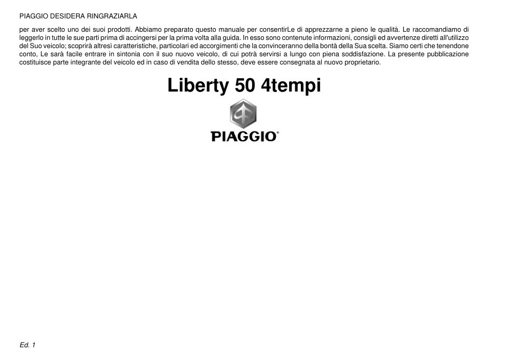 Première page de PIAGGIO DESIDERA RINGRAZIARLA