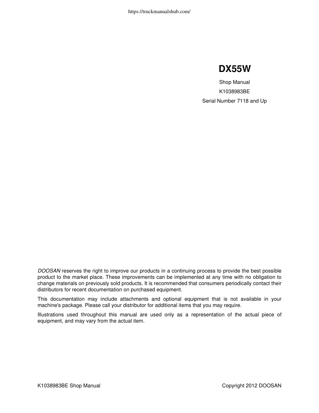 Première page de Shop Manual