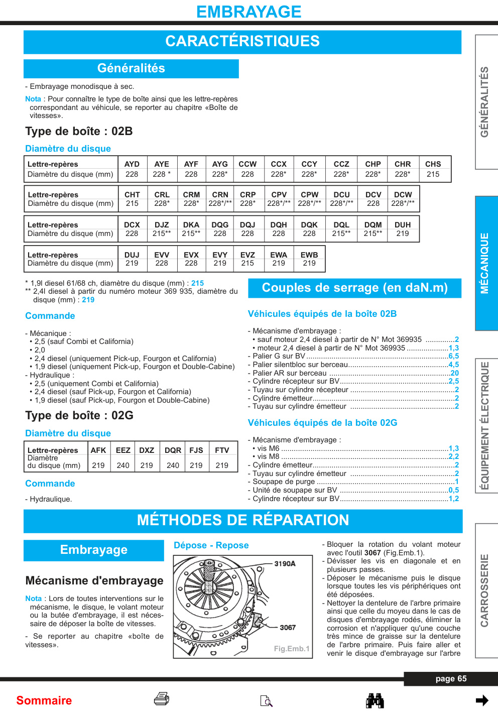 Première page de Embrayage monodisque à sec.