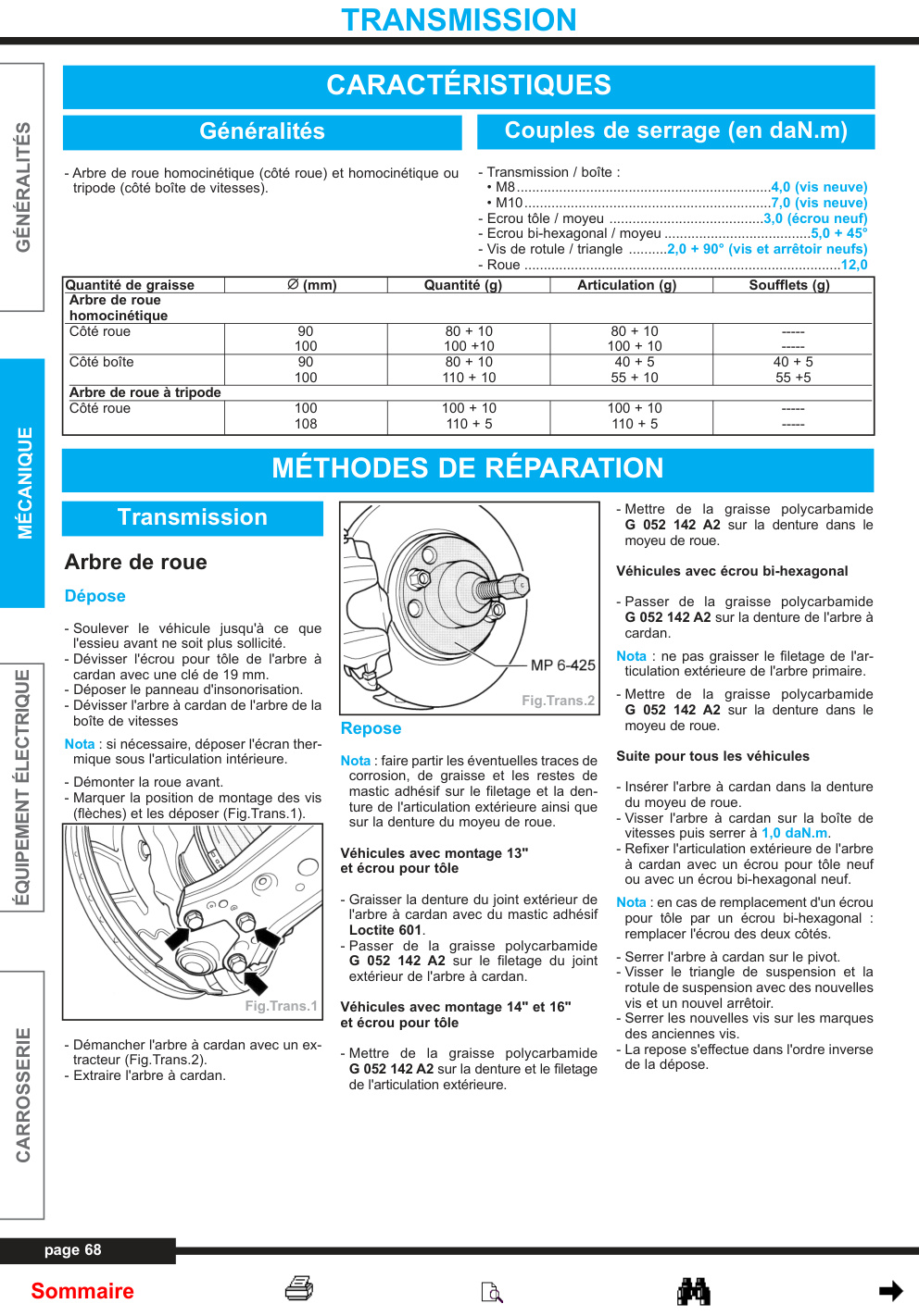 Première page de Généralités Couples de serrage (en daN.m)