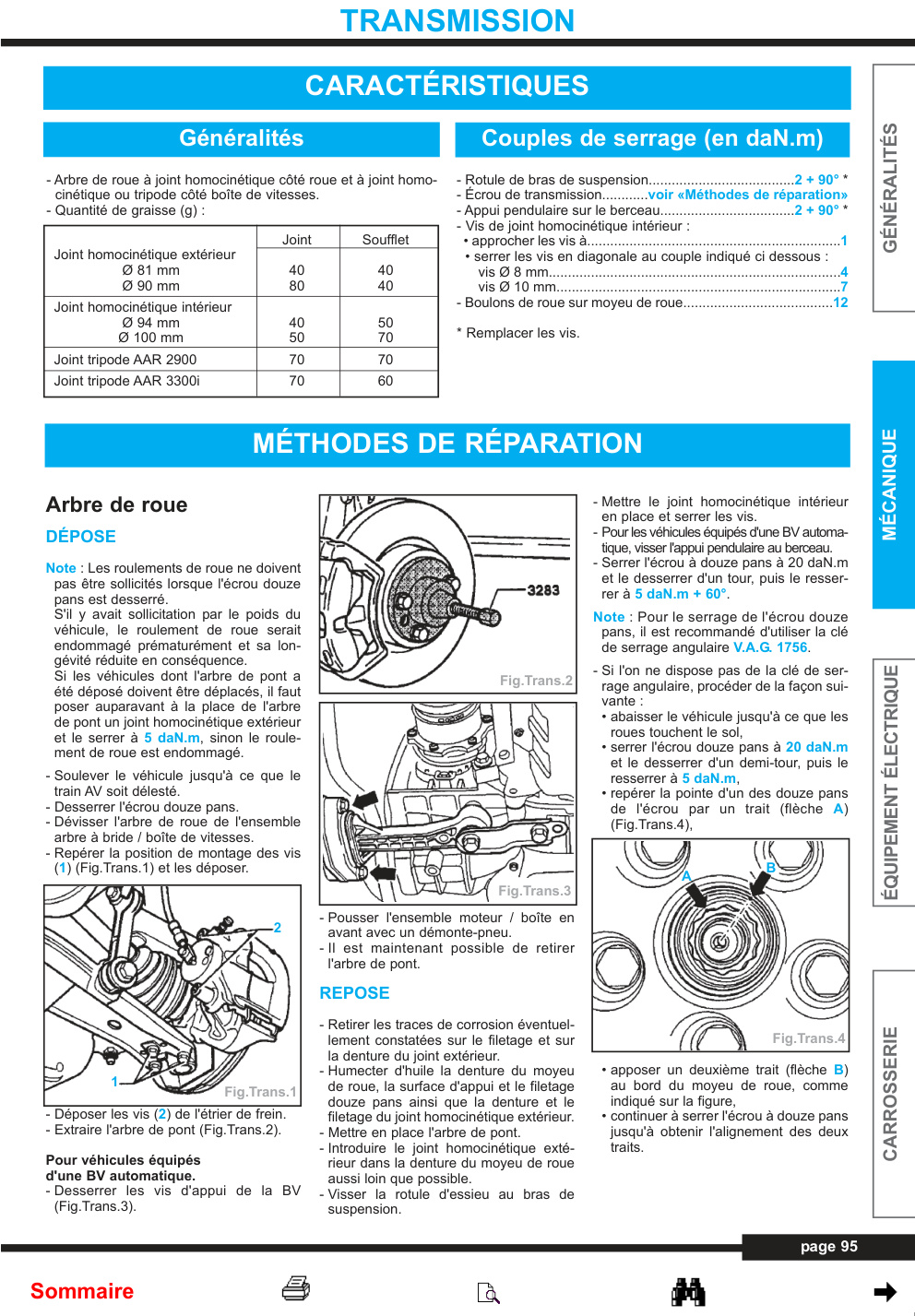 Première page de Généralités Couples de serrage (en daN.m)