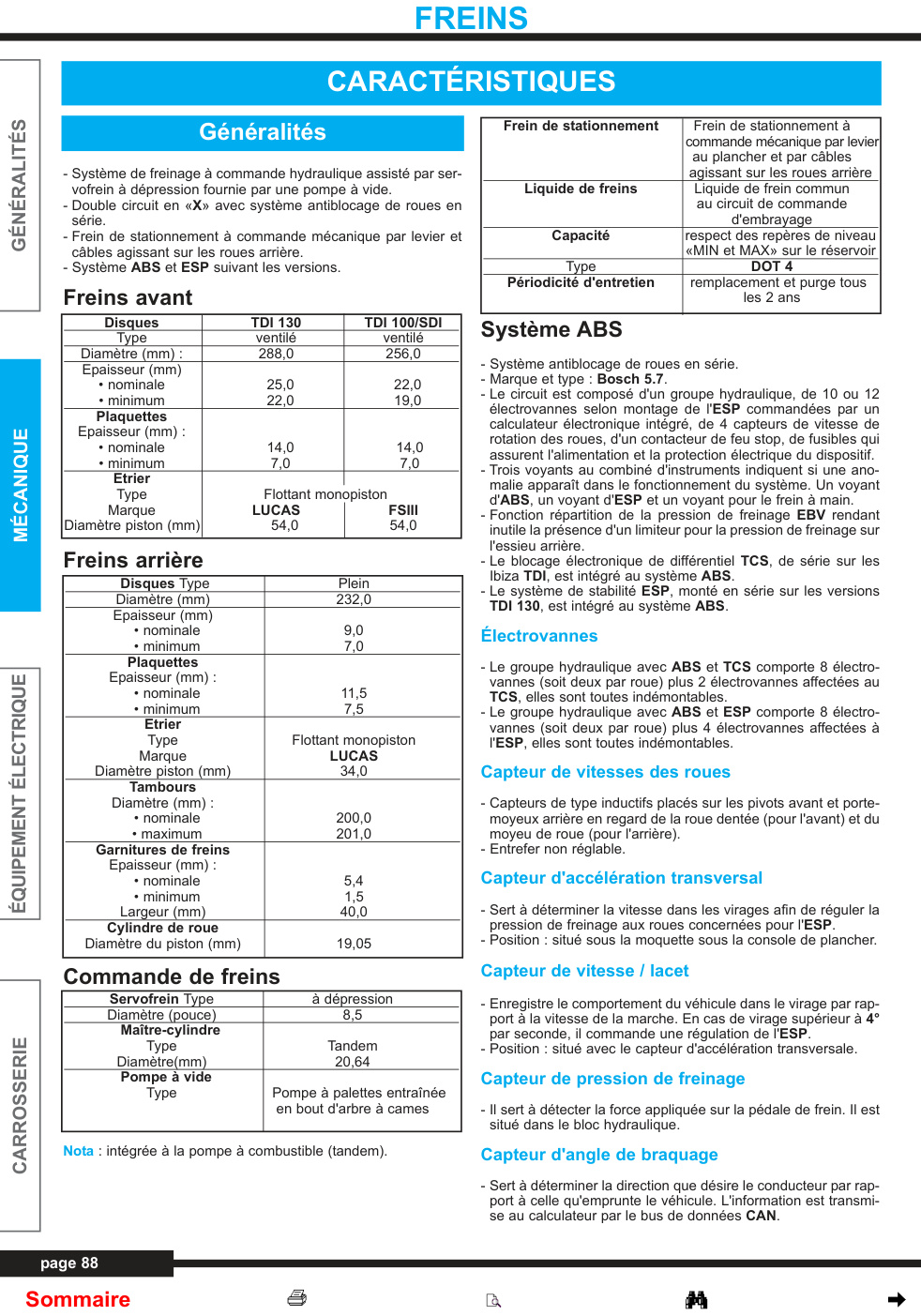 Première page de Généralités Frein de stationnement commandeFrein de stationnementmécanique paràlevier