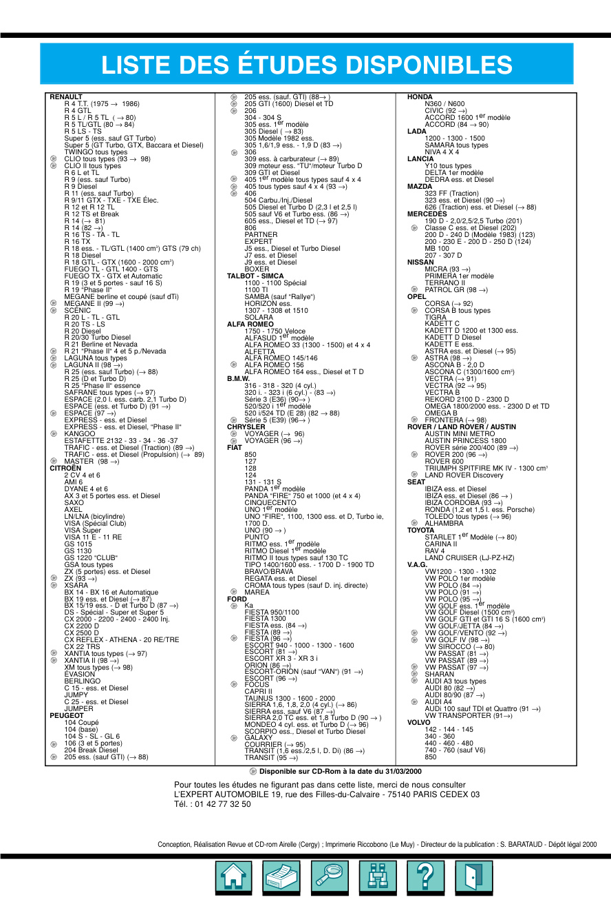 Première page de LISTE DES ÉTUDES DISPONIBLES