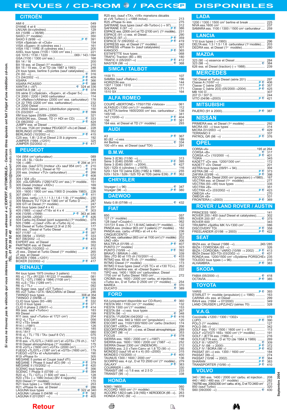 Première page de REVUES / CD-ROM / PACKSP DISPONIBLES