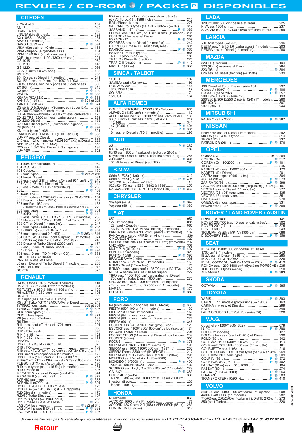 Première page de REVUES / CD-ROM / PACKS P DISPONIBLES