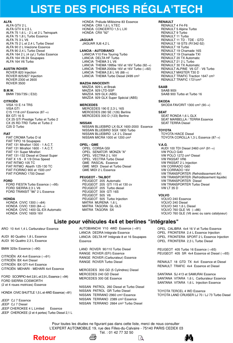 Première page de LISTE DES FICHES RÉGLA'TECH
