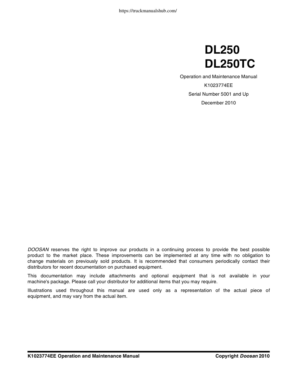 Première page de Operation and Maintenance Manual