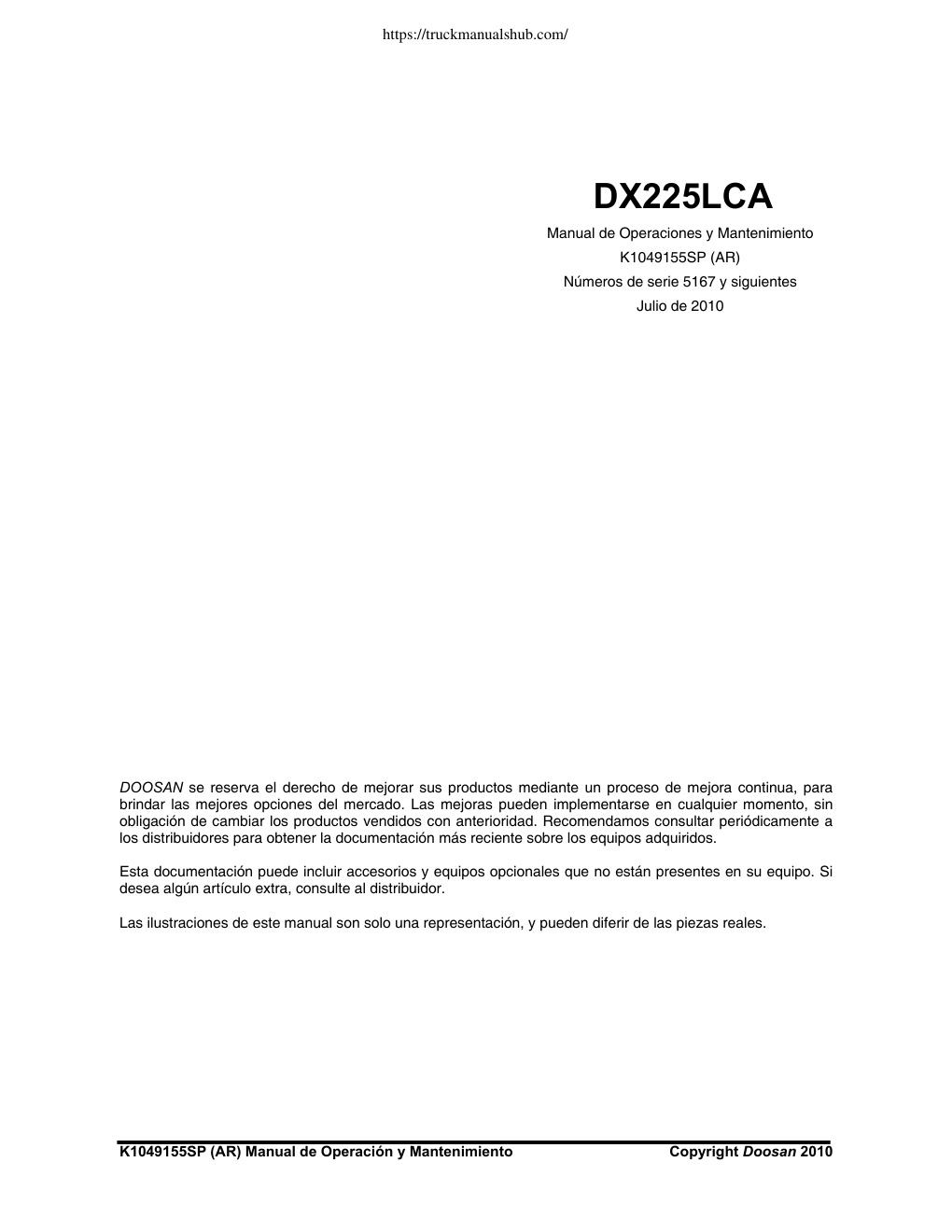 Première page de (Manual Operaci\363n y Mantenimiento Doosan)