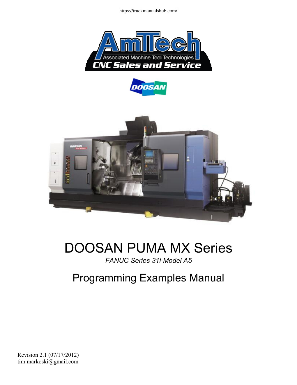 Première page de AmTTech - DOOSAN PUMA MX Series - Programming Examples Manual