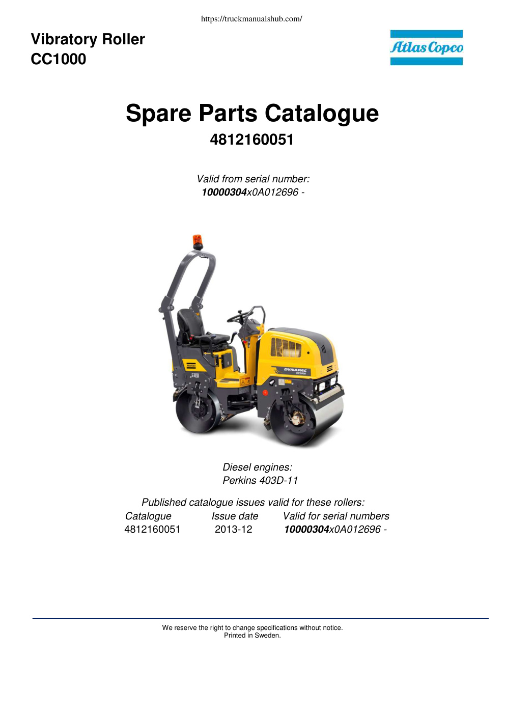 Première page de Spare Parts Catalogue