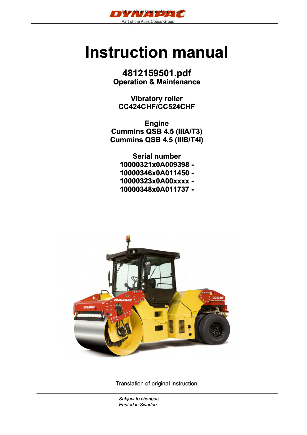 Première page de Dynapac CC424CHF CC524CHF Operation & Maintenance Manual.pdf