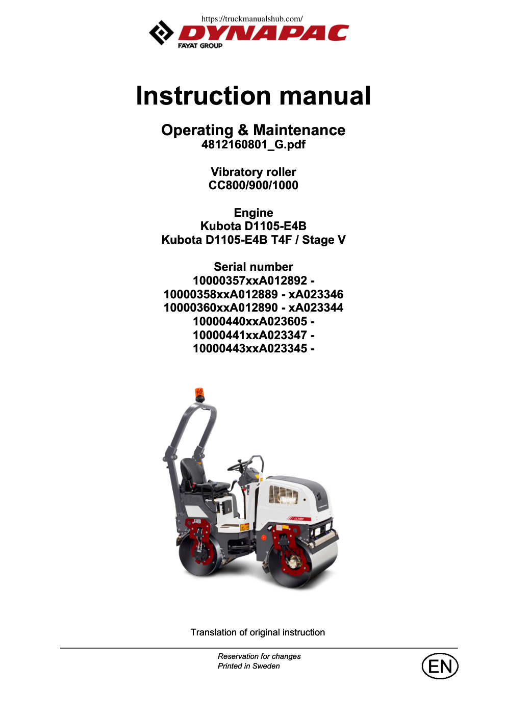 Première page de Dynapac CC800 900 1000 Operation & Maintenance Manual.pdf