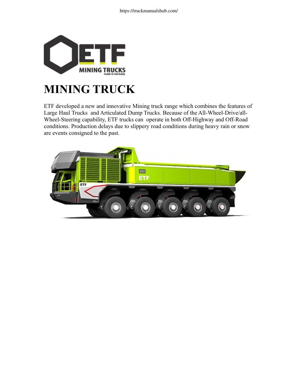 Première page de MINING TRUCK