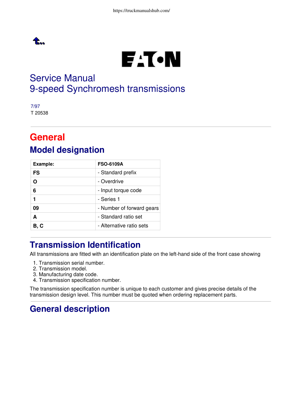 Première page de Service Manual