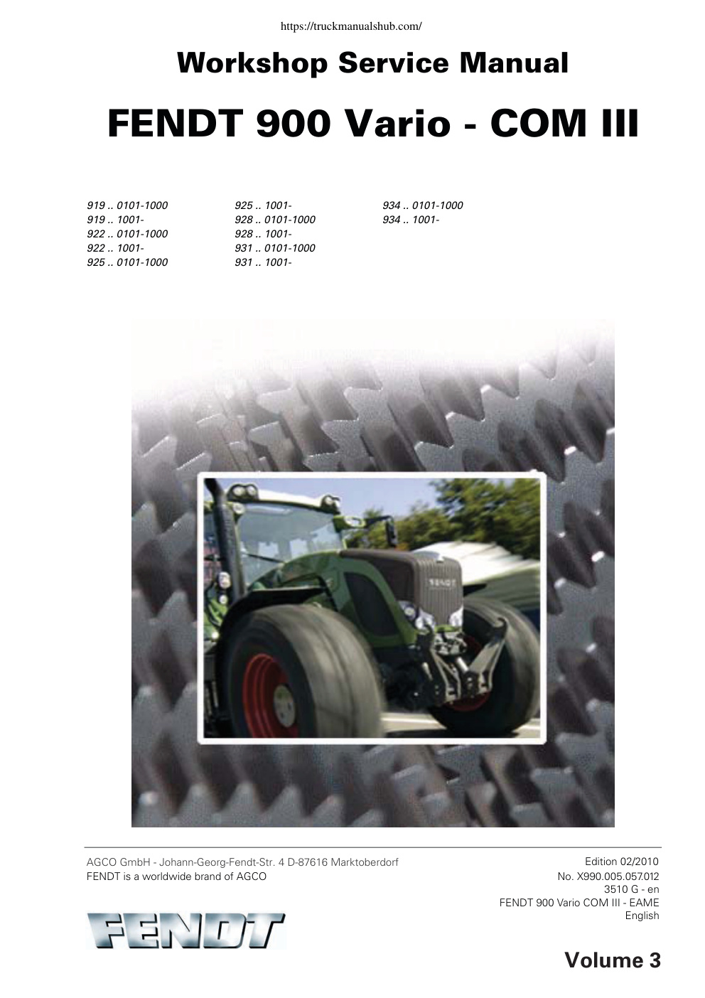 Première page de WSM FENDT 900 Vario COMIII - Edition 022010 - Volume