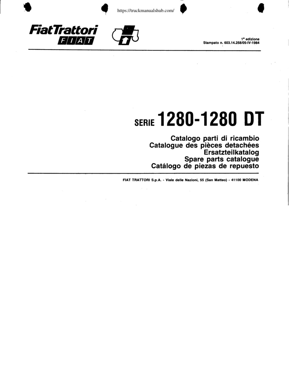 Première page de SOMECA FIAT 1280 1280DT - Catalogue de pièces - 1280_pieces.pdf