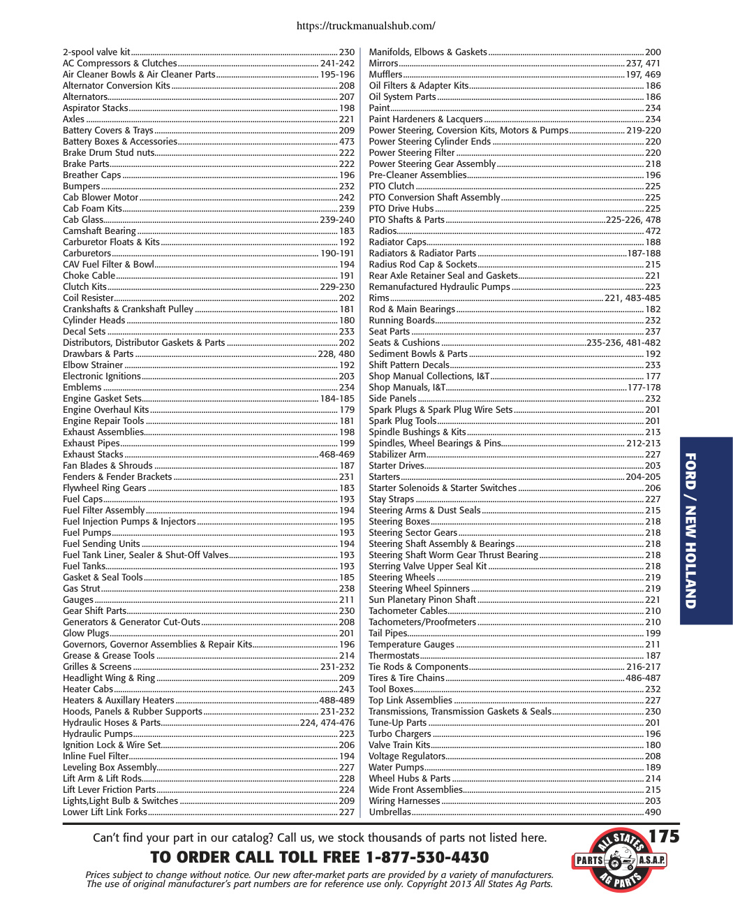 Première page de 2013 Ford Tractor Parts Catalog