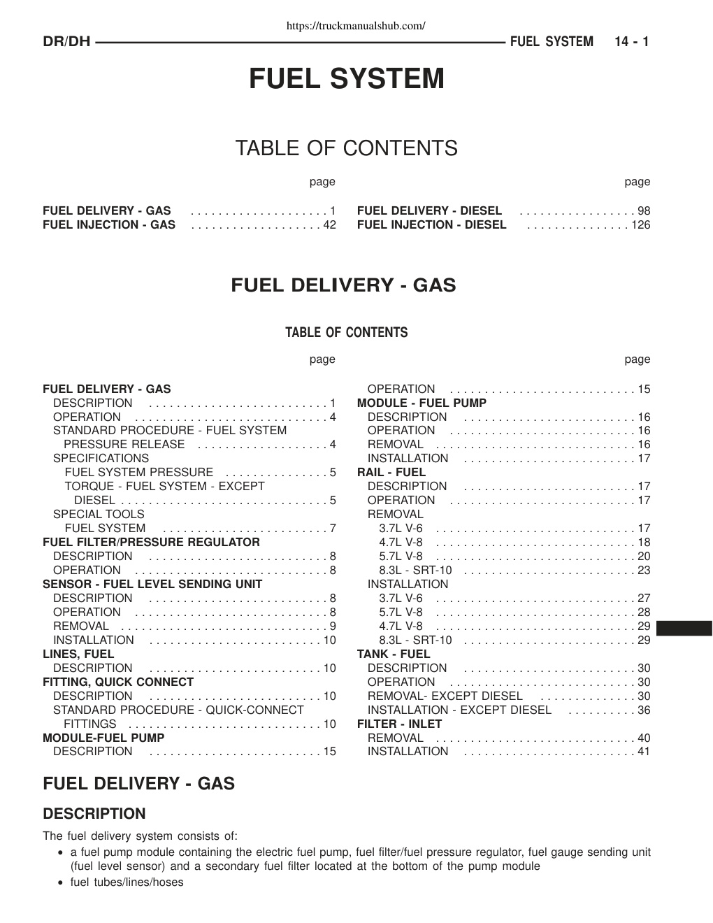 Première page de 2005 DR Service Manual