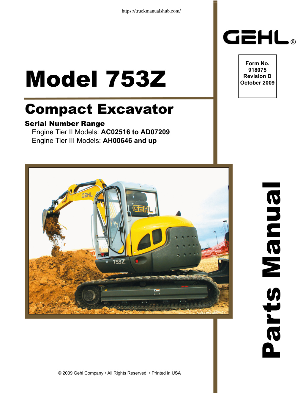 Première page de Gehl 753Z Compact Excavator Parts Manual.pdf