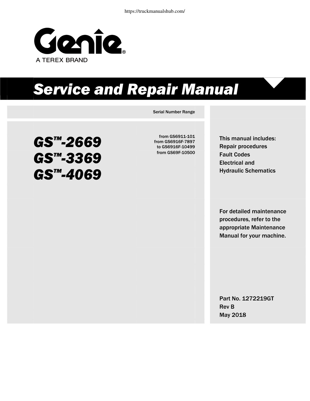 Première page de Service and Repair Manual