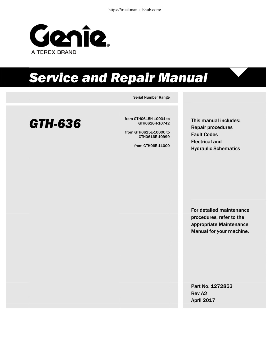 Première page de Service and Repair Manual