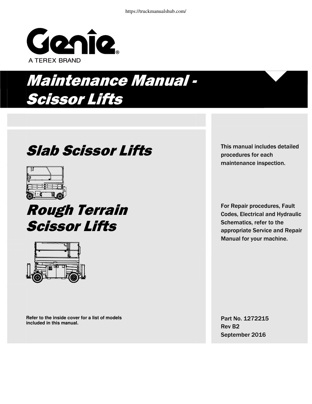 Première page de This manual includes detailedSlabScissorLifts procedures for each