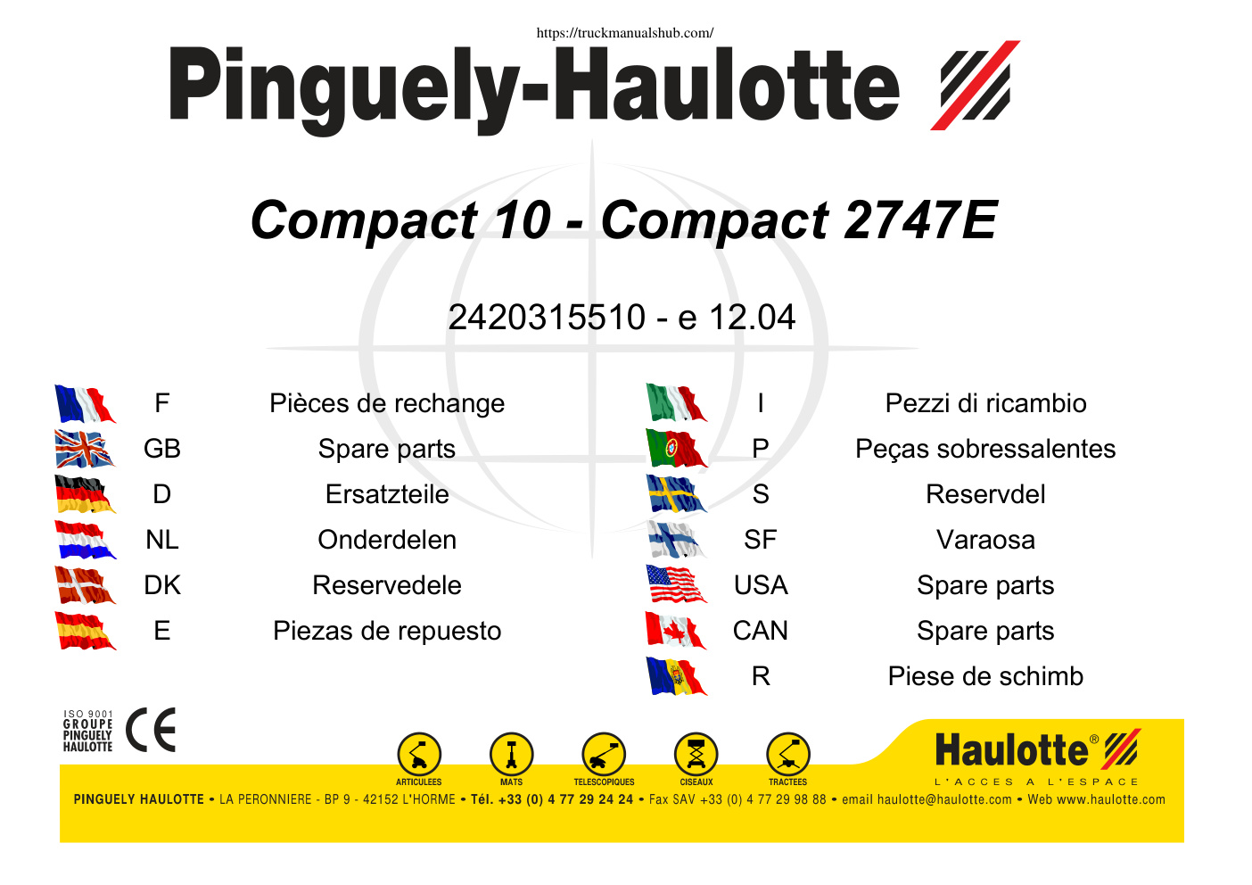 Première page de Haulotte Compact 10 Spare Parts Catalogue.pdf