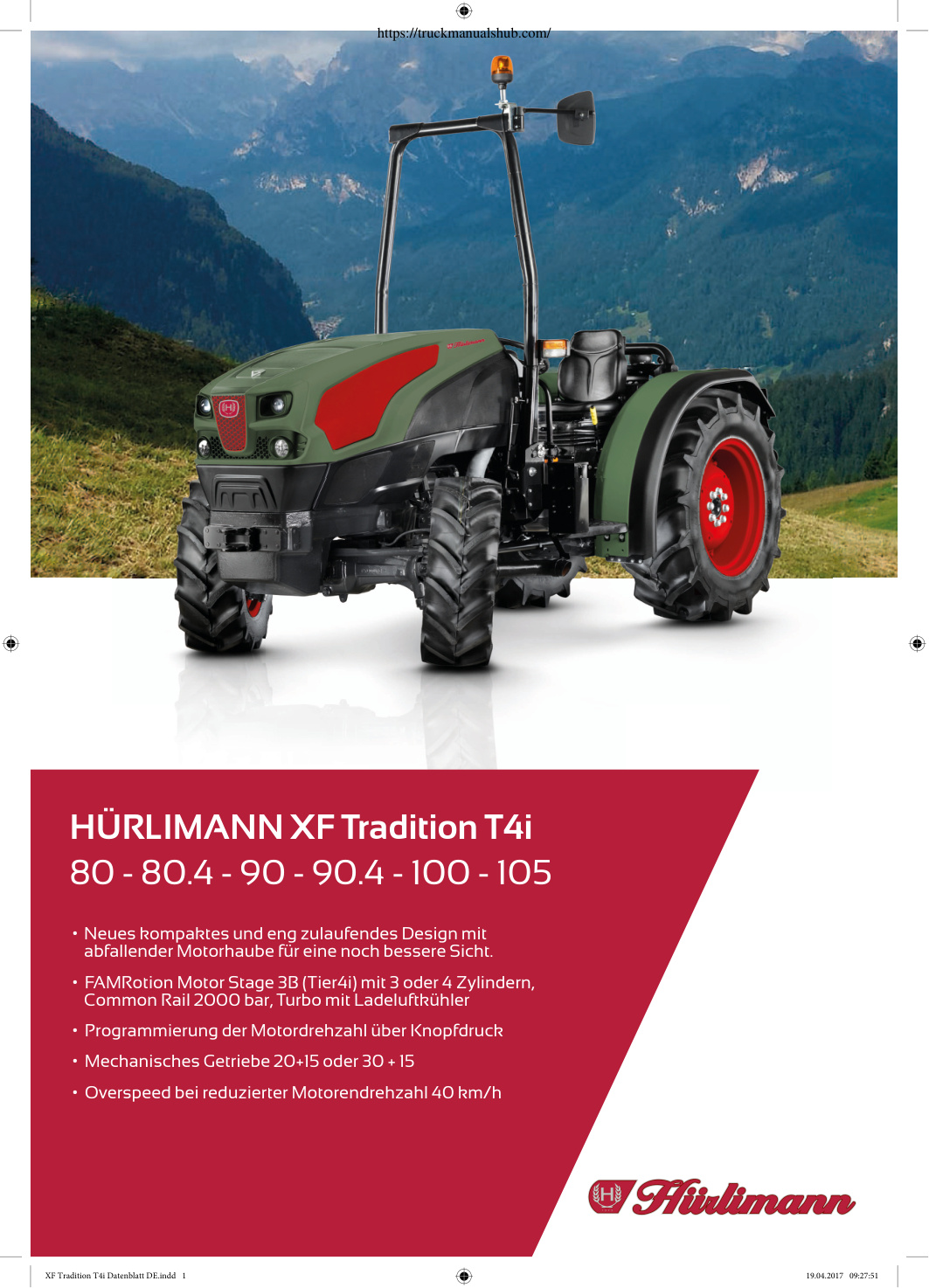 Première page de Hurlimann XF Tradition T4i 80 – 80.4 – 90 – 90.4 – 100 – 105 Technical Specification.pdf