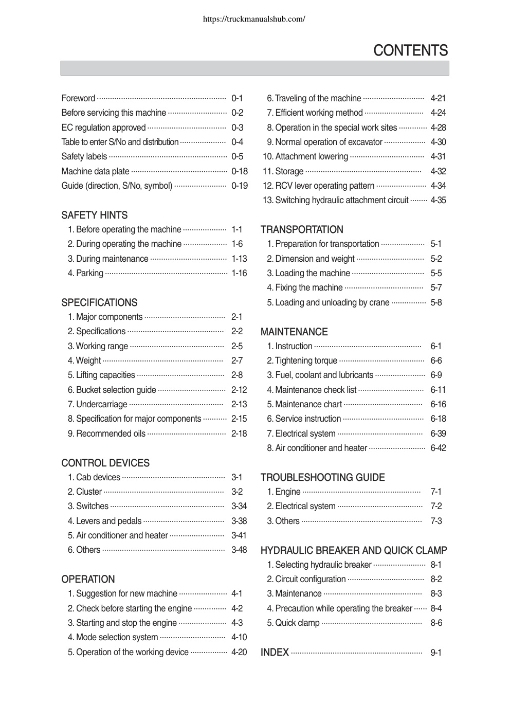 Première page de Guide (direction, S/No, symbol) - - - - - - - - - - - - - - - - - - - - - - - - 0-19 12. RCV lever operating pattern - - - - - - - - - - - - - - - - - - - - - - - 4-34