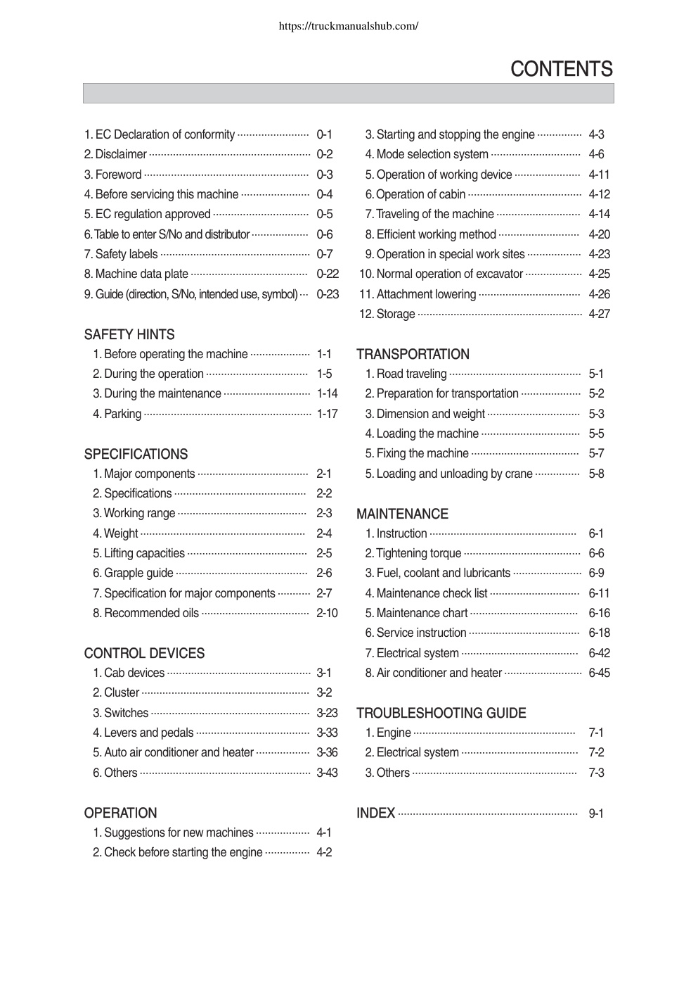 Première page de 9. Guide (direction, S/No, intended use, symbol) - - - 0-23 11. Attachment lowering - - - - - - - - - - - - - - - - - - - - - - - - - - - - - - - - - - 4-26