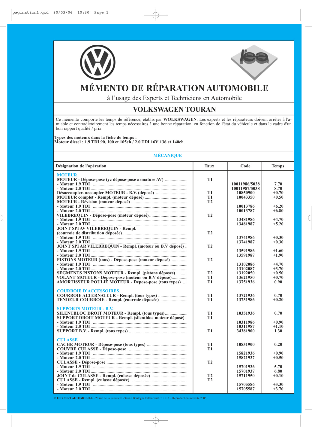 Première page de MÉMENTO DE RÉPARATION AUTOMOBILE