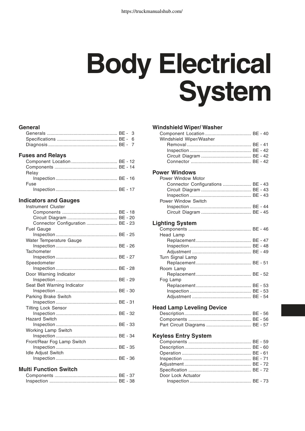 Première page de Hyundai HD78 Service Manual – Body Electrical System.pdf