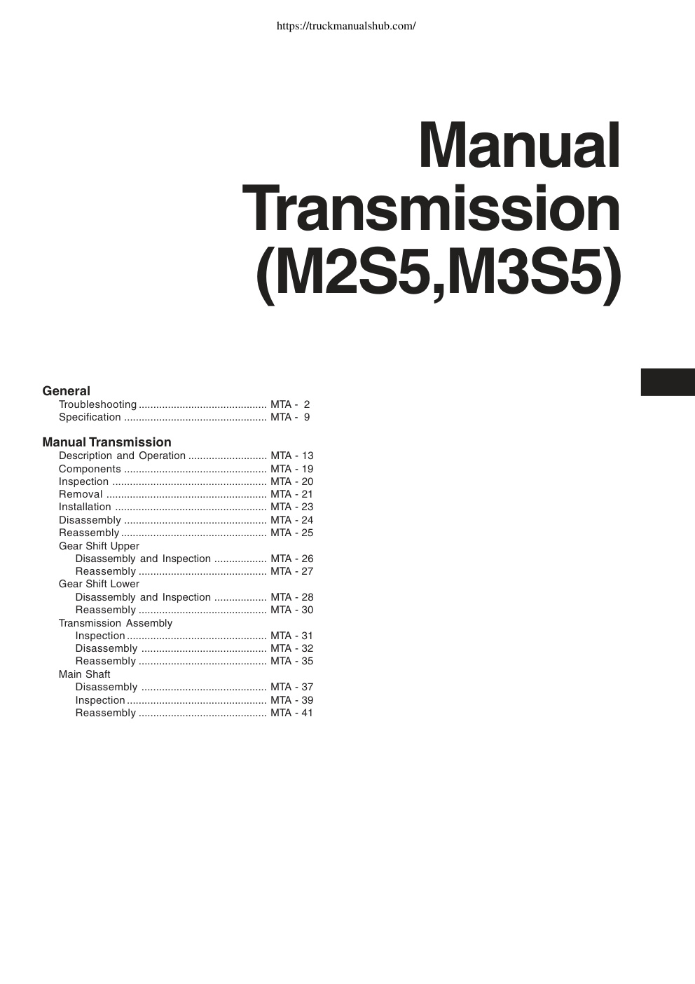 Première page de Manual Transmission