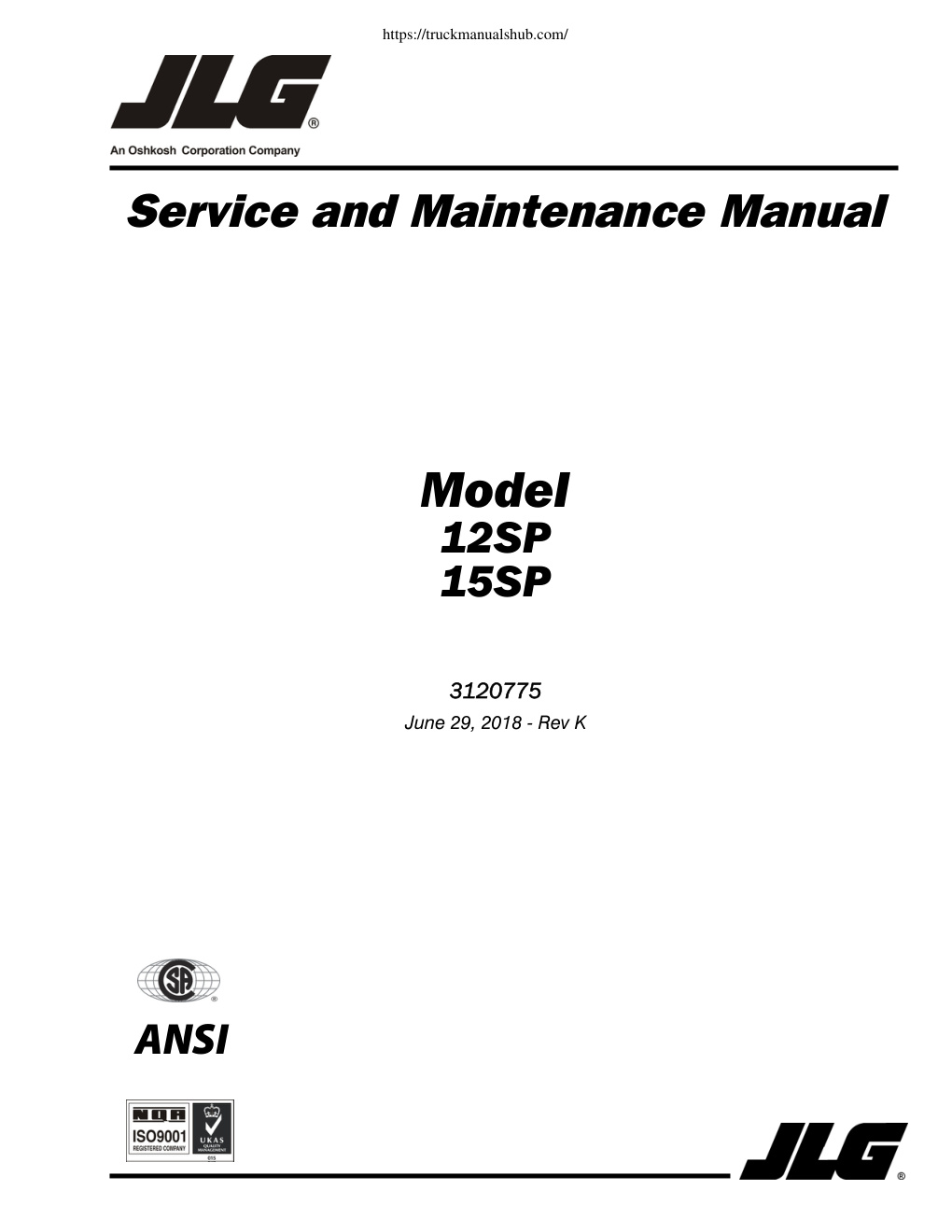 Première page de Service and Maintenance Manual