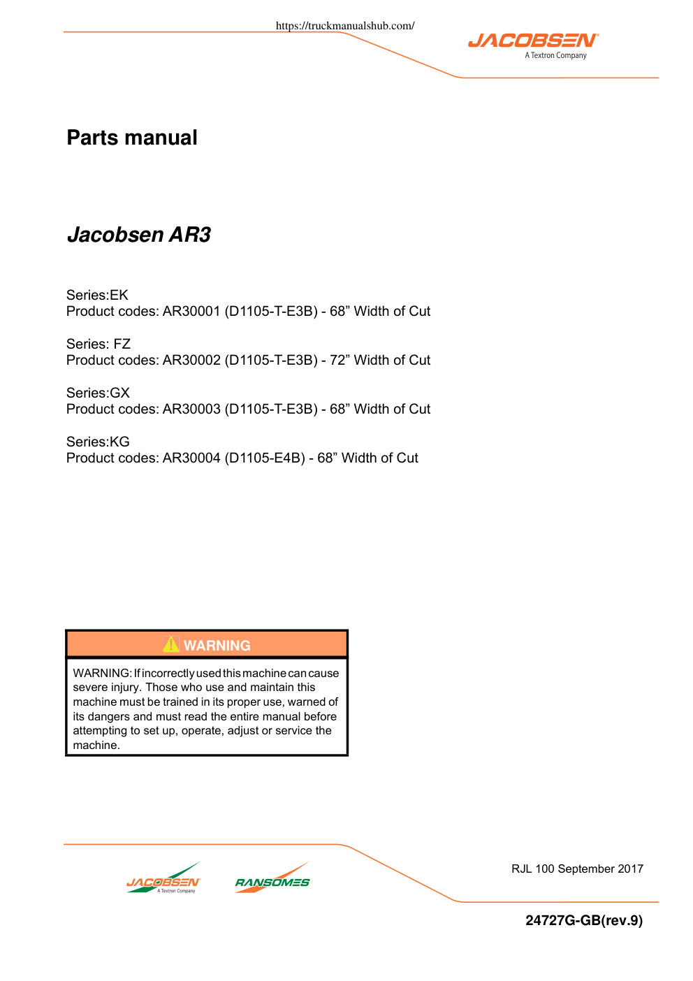 Première page de Parts manual