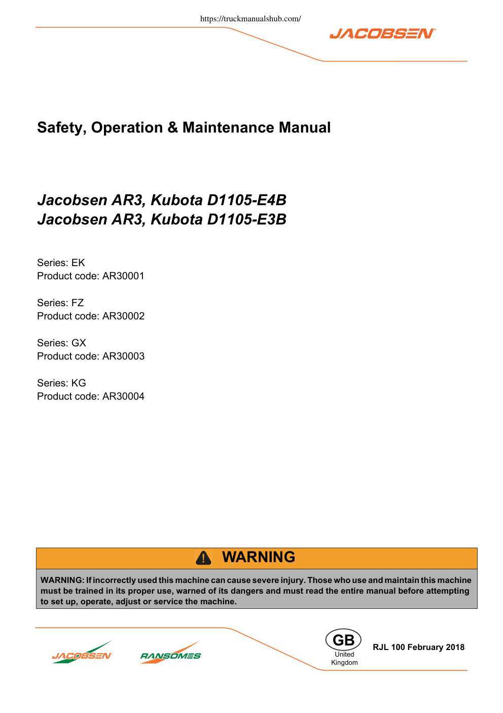 Première page de Safety, Operation & Maintenance Manual