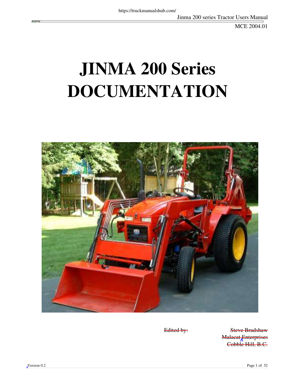 Première page de Jinma 200 series Tractor Users Manual