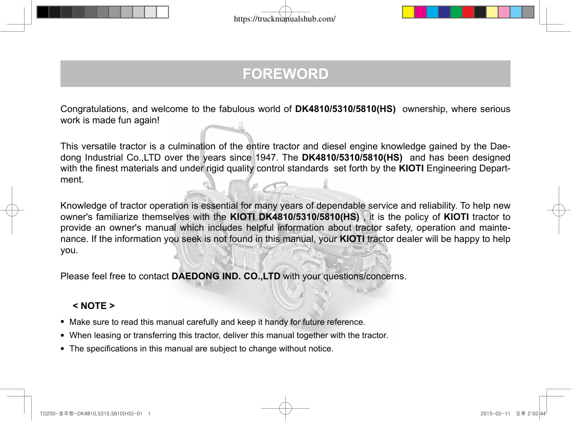 Première page de Kioti DK4810, DK5810, DK5310, DK5810 HS Operator’s Manual.pdf