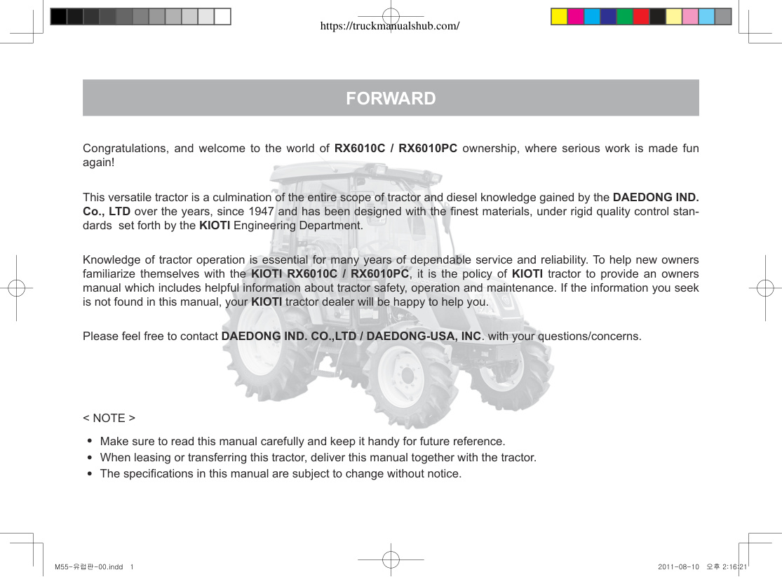 Première page de Kioti RX6010C Owner’s Manual.pdf