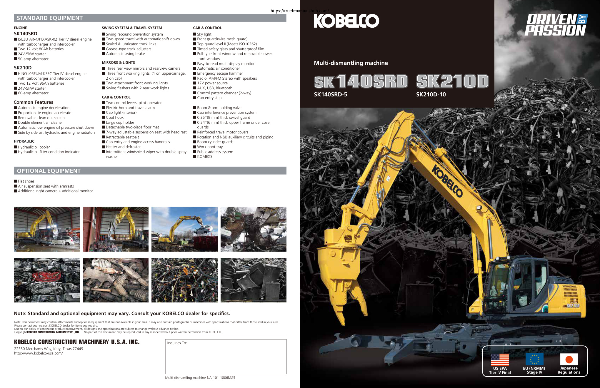 Première page de SK140SRD-5 Multi-Dismantling Machine Specs - KOBELCO Demolition Excavator