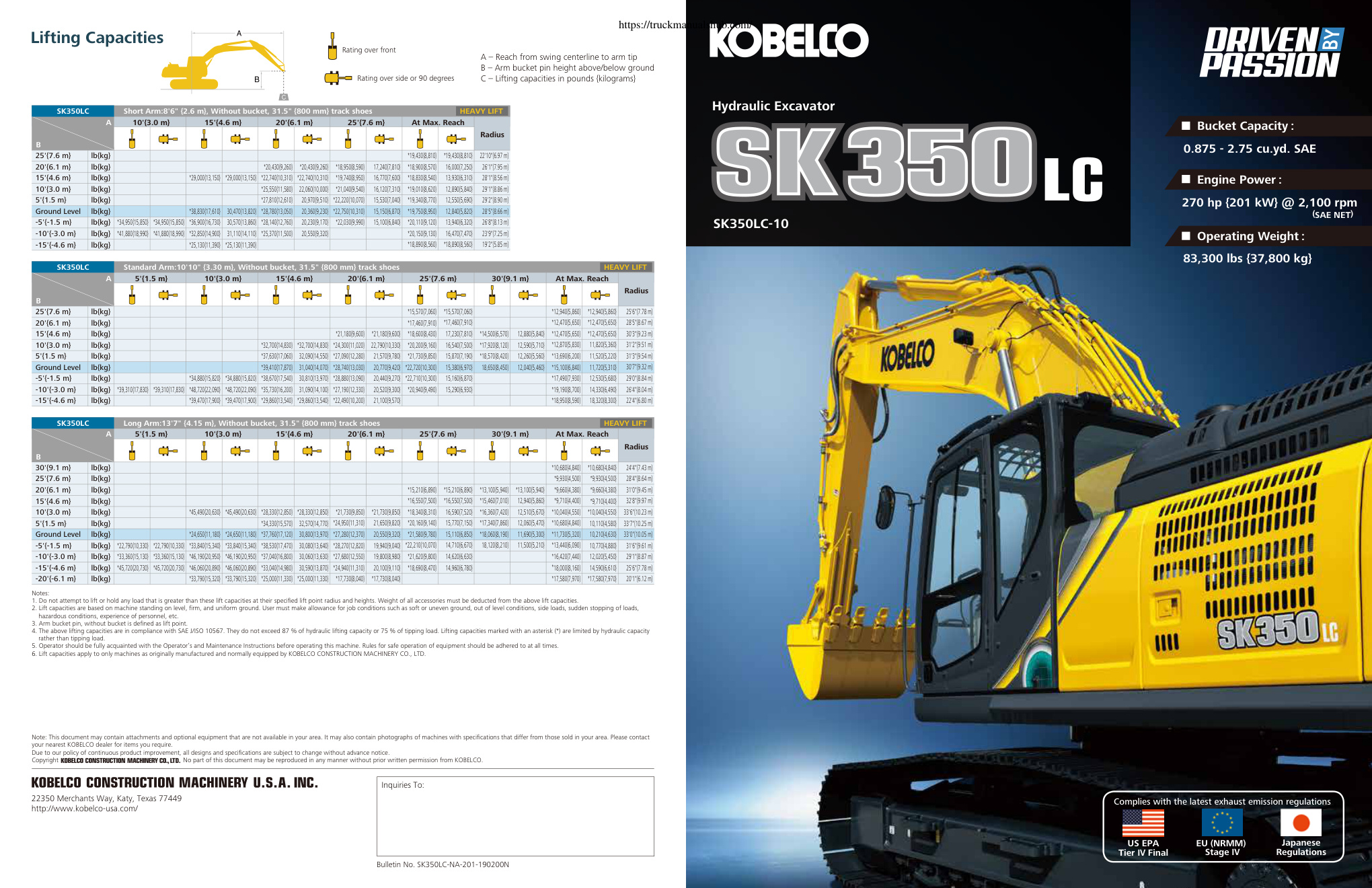 Première page de SK350LC-10 Specs - KOBELCO Conventional Excavator