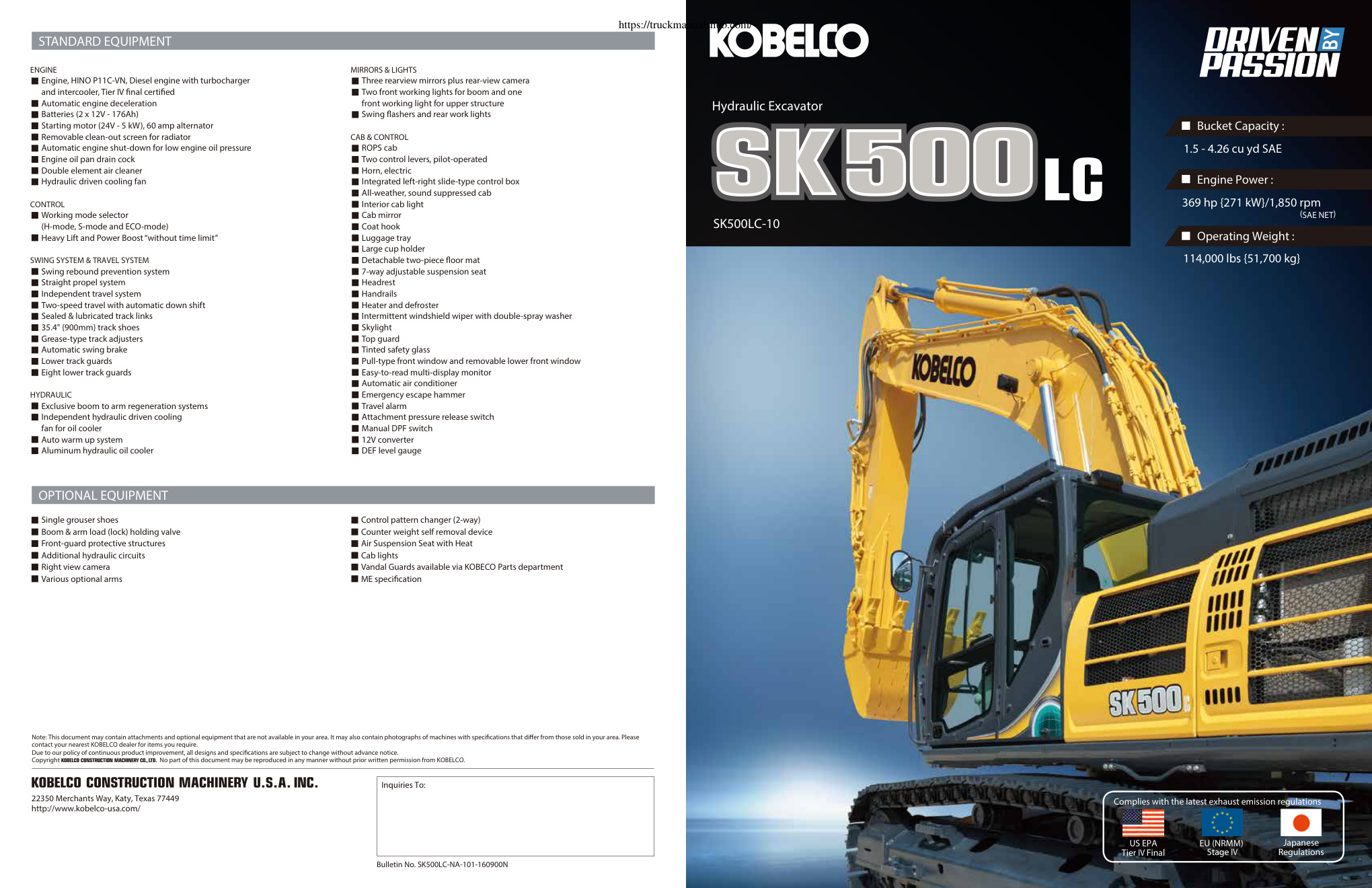 Première page de SK500LC-10 Specs - KOBELCO Conventional Excavator
